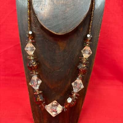  Women's Amber Coloured  Necklace featuring a Mix of Faceted & Mottled Beads