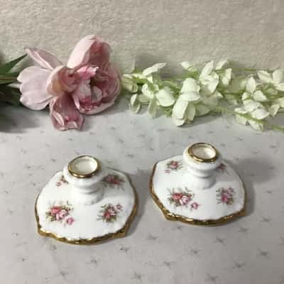 Pair of Paragon "Victoriana Rose" Fine Bone China Candle Holders