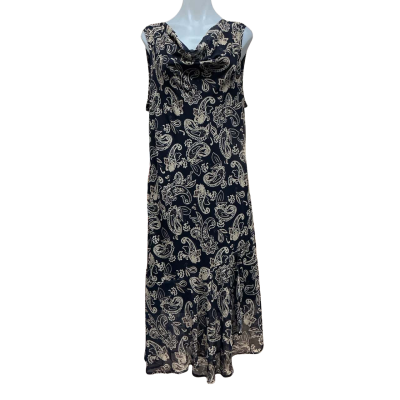 Liz Jordan Limited Edition Womens Size 18 Midi Dress Beige / Navy Blue 