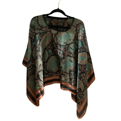  Womens  Size M / S Black  / Brown Silk Feel (but polyester) Poncho NWOT