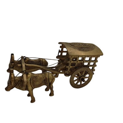 Vintage Brass Bullock Cart Showpiece 7.5 inches 