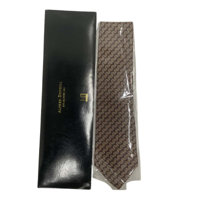  Mens Alfred Dunhill One Size Brown Silk Tie With Pattern 
