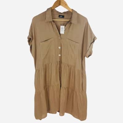 Dotti - Beige Short Sleeve Tiered Shirt Dress (Size 18)