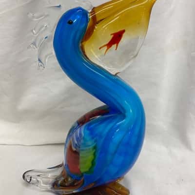 Vintage Zibo glass Pelican with Fish in beak