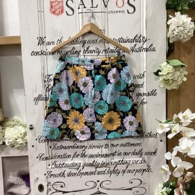 Princess Highway Brand! 55% LINEN FLORAL MINI SKIRT! Womens  Size 12 A-Line Skirt / Mini Skirt Floral / Multicoloured / Navy Blue / Pattern 