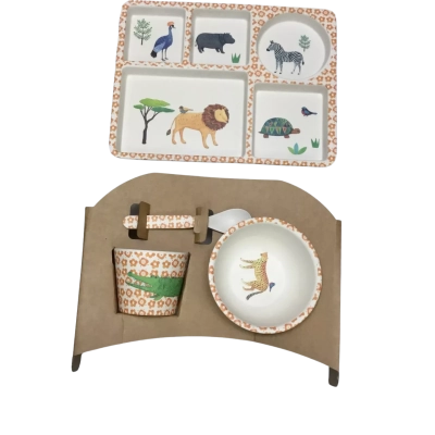 Love Mae On Safari Bamboo Plate 5-piece Set - Brand New In Box - RRP$55