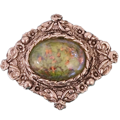  Vintage Preciosa "Dragon's Breath" Foiled Art Glass Brooch