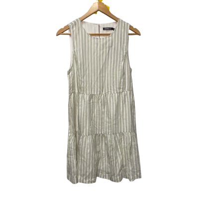 Beyond Her Size 8 Green White Striped Sleeveless Dress  