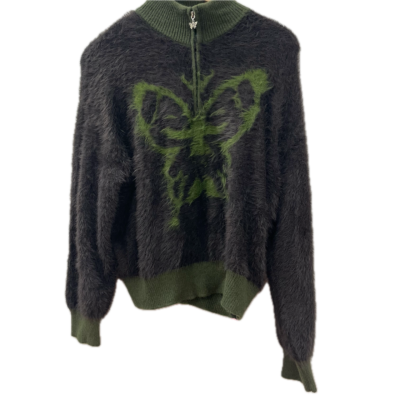 Friful Womens  Size L Quarter Zip Knit Jumper Black  / Green 