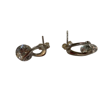  Silver Stud Earrings with Floating White Stones