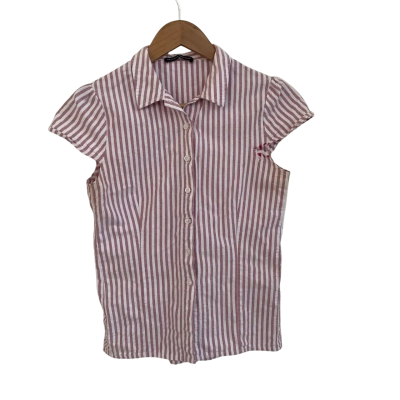 Brandy Melville Womens  Size XS Button Up Top / Short Sleeve Top Pink  / Red / Striped / White 