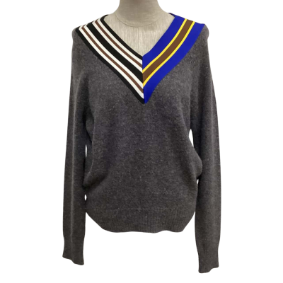 Sandro  Size 1 Striped V-neck Jumper Grey 