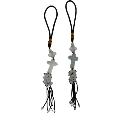White Jade Car Charm With Cord 2 Pieces Cross