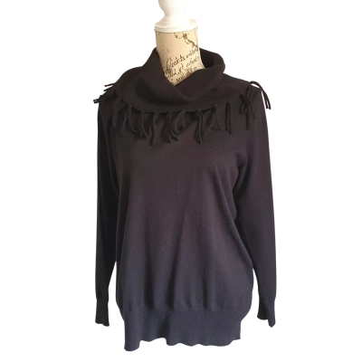 Noni B Womens  Size M Fringe Cowl Jumper Black  BNWT