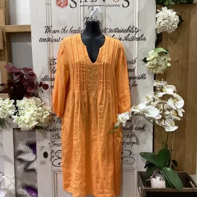 Alessandra Brand! NWOT BALLOON SHORT SLEEVE V-NECK LINEN DRESS WITH SIDE POCKETS! Womens  Size S Midi Dress / Short Sleeve Dress  Orange 