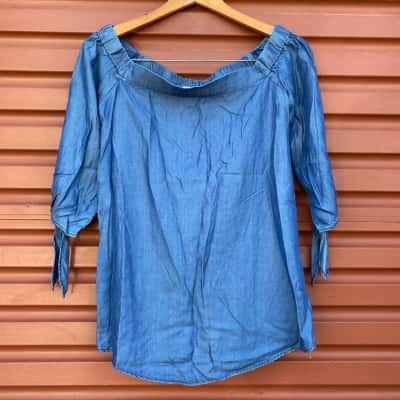 Witchery Womens Size 10 Indigo Shoulder Blouse
