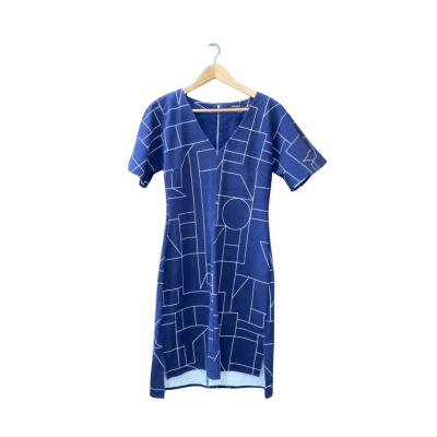 Oxford Size 10 Work Dress Multicoloured/Navy Blue/Pattern/White 