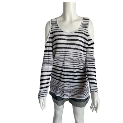 Witchery Womens Sweater Vest Black and White Striped (Hooped) Size L