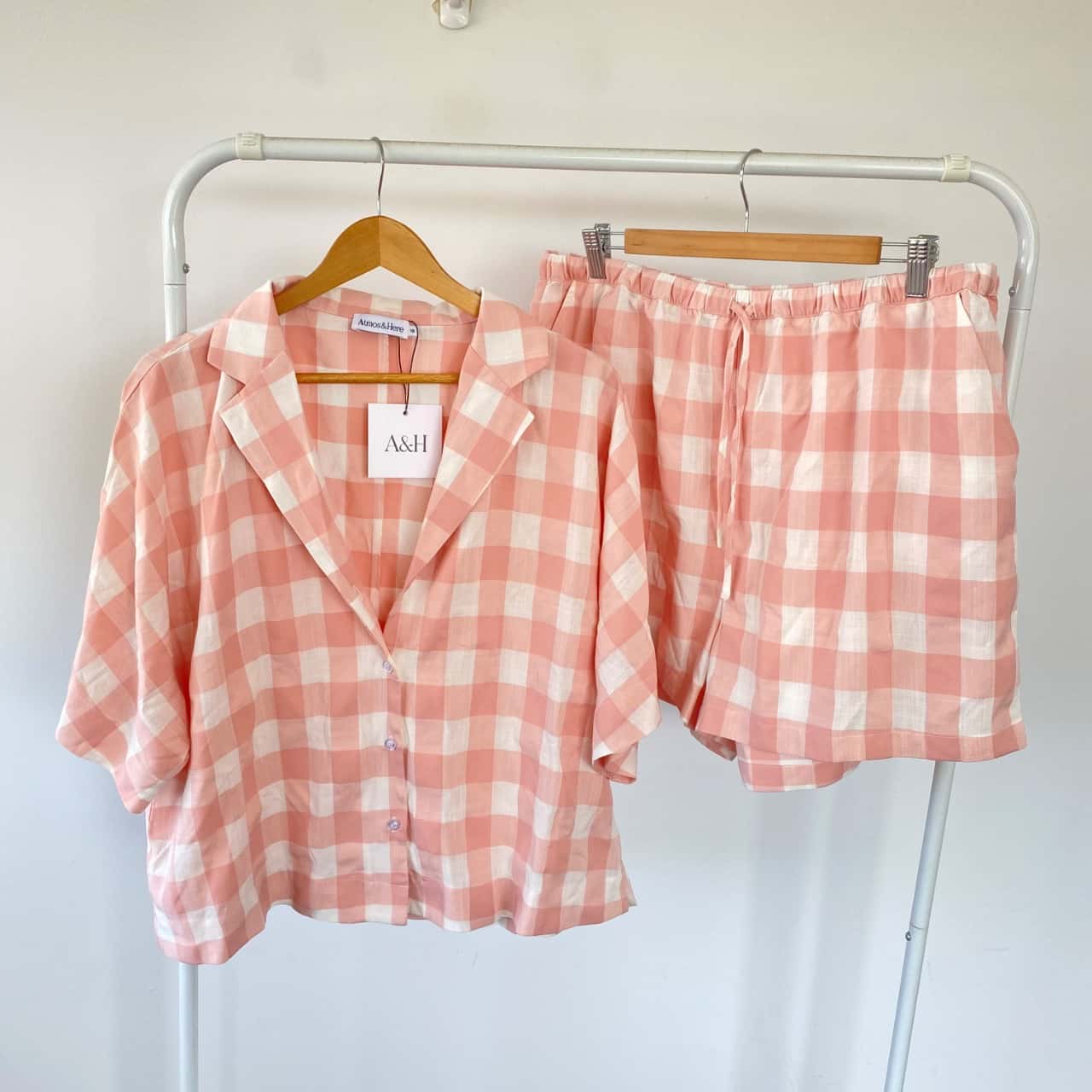 Atmos&Here Pink White Check PJ Set Size 18 (s) - New With Tags | Salvos ...