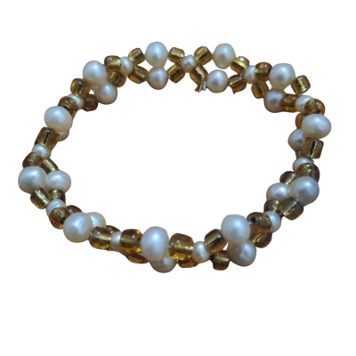  Womens Beaded Necklace Cream / Gold 