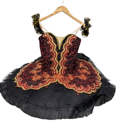  Young Adult or Womens Ballet Tutu Costume handmade Size S Black  / Gold / Red 