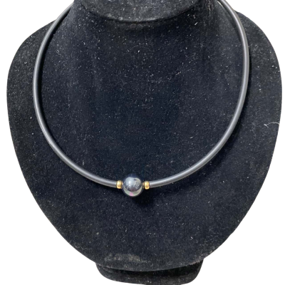  Womens cultured Pearl black 44cm neoprene magnetic Necklace 