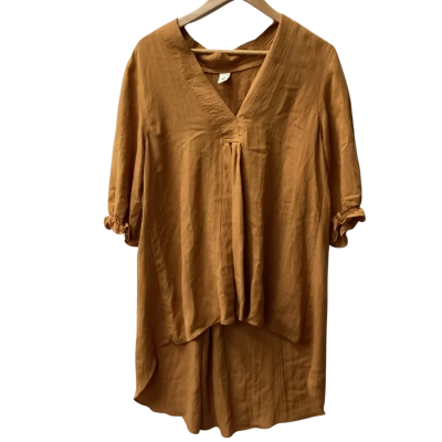  Womens  JV Size 12 Short Sleeve Top Brown linen cotton blendF