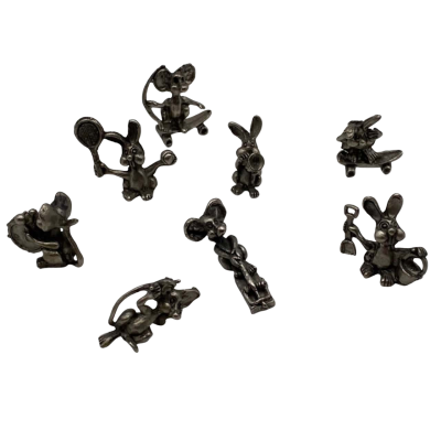 8x Miniature White Metal Rabbit & Mice Figures
