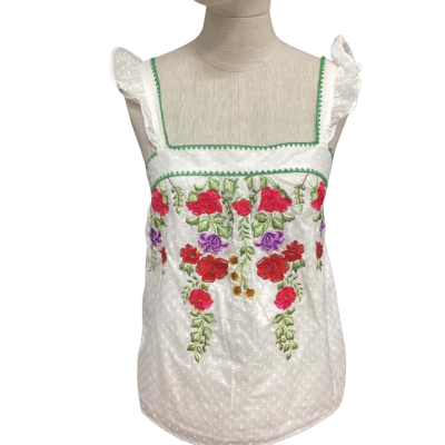  Love & Roses Embroidered Swing Top Size 8 Floral / White 
