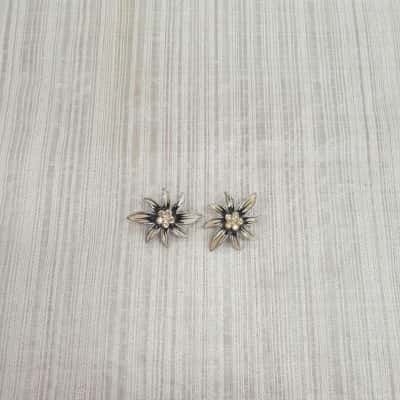 Stunning Black & Cream Enamel Daisy Flower with Diamante Cluster Centre /Stud Style /Clip on Earrings 