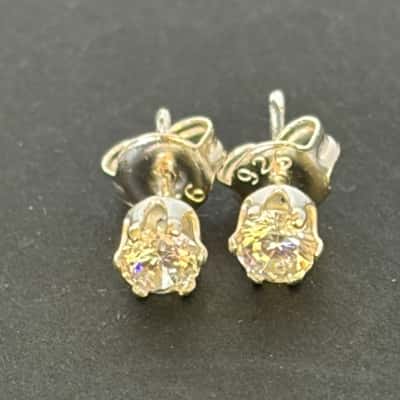 Sterling Silver Cubic Zirconia Solitaire Stud Earrings