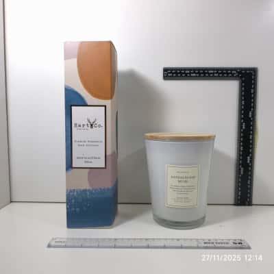 Hart & Co Lime & Coconut 200mls Premium Fragrance Reed Diffuser As New and Anko Sandalwood Soy Candle As New 