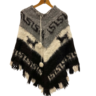  OM Clothing Womens  Size One Size Poncho Black  / Grey / White 