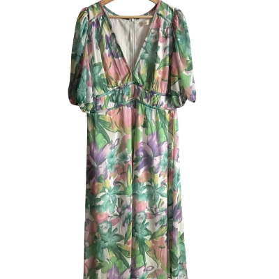 “Gingham & Heels” Womens - Size 16 - Maxi Dress - Floral / Multicoloured