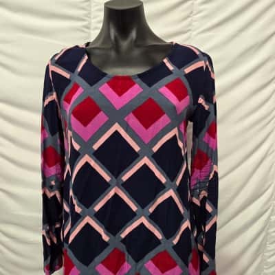 Mister Zimi Womens  Size 6 Blouse Navy Blue / Pattern / Pink  / Red 