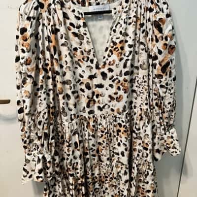 Witchery Womens  Size 10 Long Sleeve Dress Black  / Brown / White 