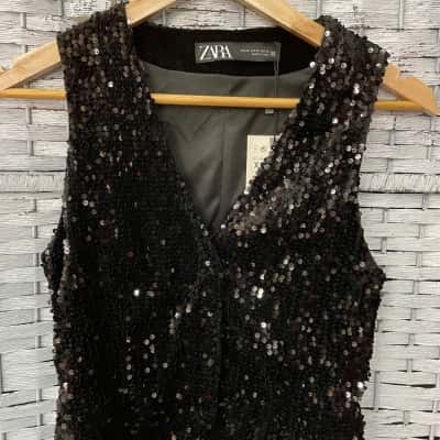 Zara Womens  Size XS Sequin Vest Black  