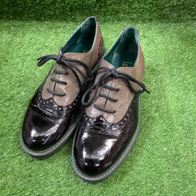  Legazzell Brown & Burgundy Glossy Oxfords Size M 