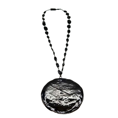 Sublime & Unique Hand Made Necklace By Claire Hecquet-Chaut Black Ceramic Individual Links With 8cm Diameter Circle Drop (Originally Priced At 200 € /$360Aus) 