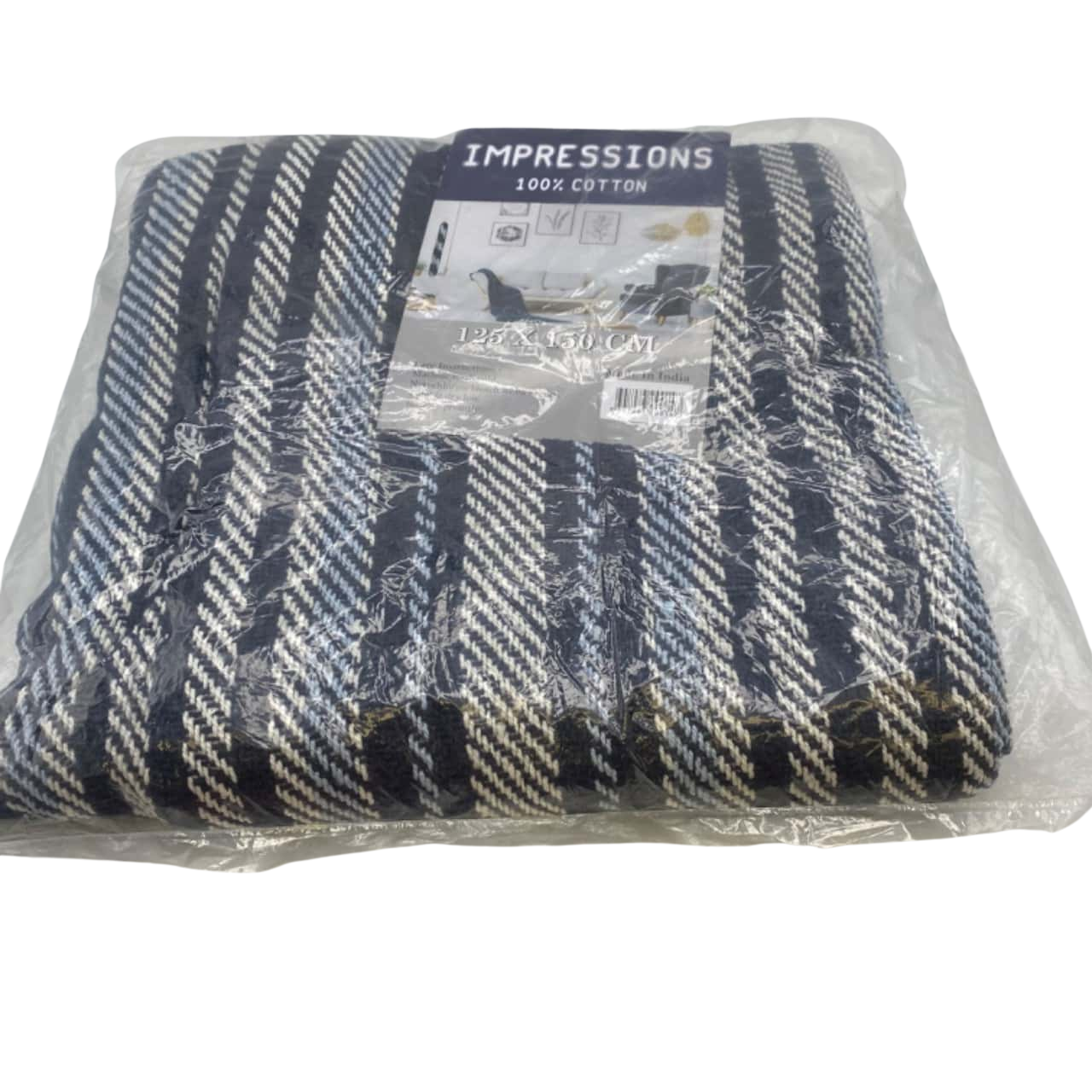BNWT Impressions 100 Cotton Navy Blue / White Throw Rug 125 cm x 150 cm(s)