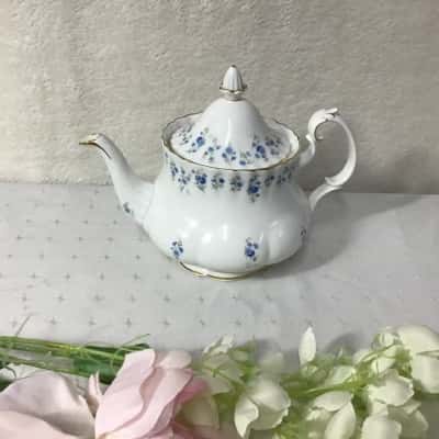 Vintage Royal Albert "Memory Lane" Blue Floral Bone China Tea Pot