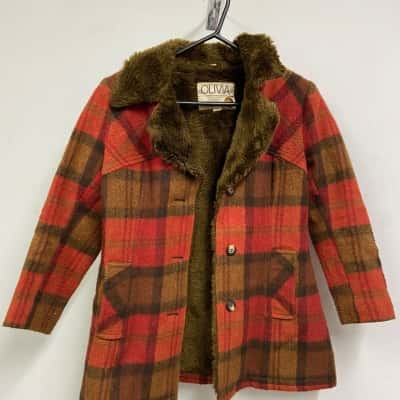  Olivia Womens  Size S Fur Winter Jacket Checked / Red 