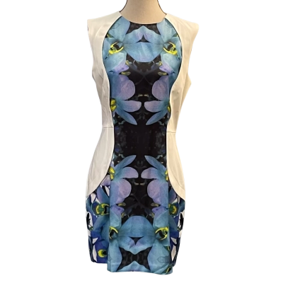 Pilgrim Womens Size 10 Bodycon/Midi/Sleeveless Dress Blue/Multicoloured/White