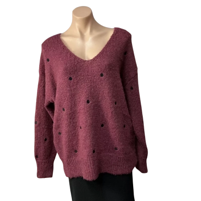 Caroline Morgan Womens Size 12 / 14 Burgundy / Spotted Pattern V-Neck Jumper (new)