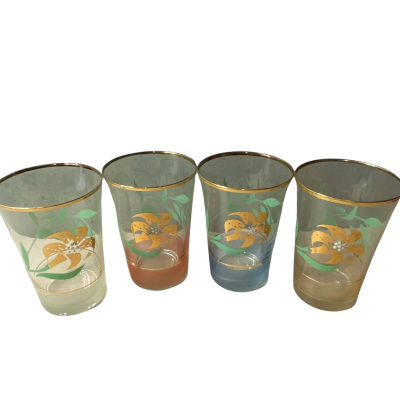 Corelle Friendship Patterned Vintage High Ball Glasses