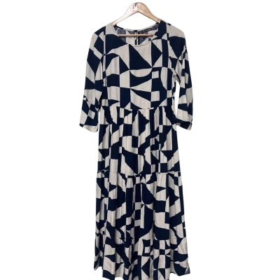 Mister Zimi   Size 8 Midi Dress Beige / Navy Blue 