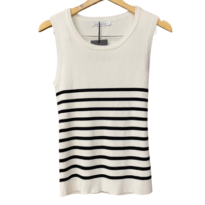 BNWT Brave + True Womens Size S Black /White Striped Knit Top  