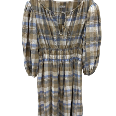 Amelius Womens  Size L Short Sleeve Dress  Beige / Blue / Checked / Yellow 