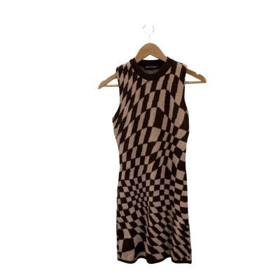 Pretty Little Thing Womens  Size M Mini Dress Brown Checkerboard