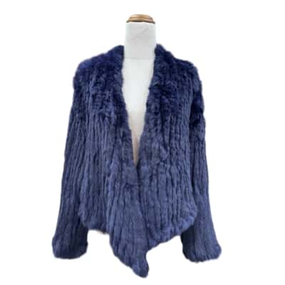  Furs by Ethel Womens Rabbit Fur Coat Size S Navy Blue 